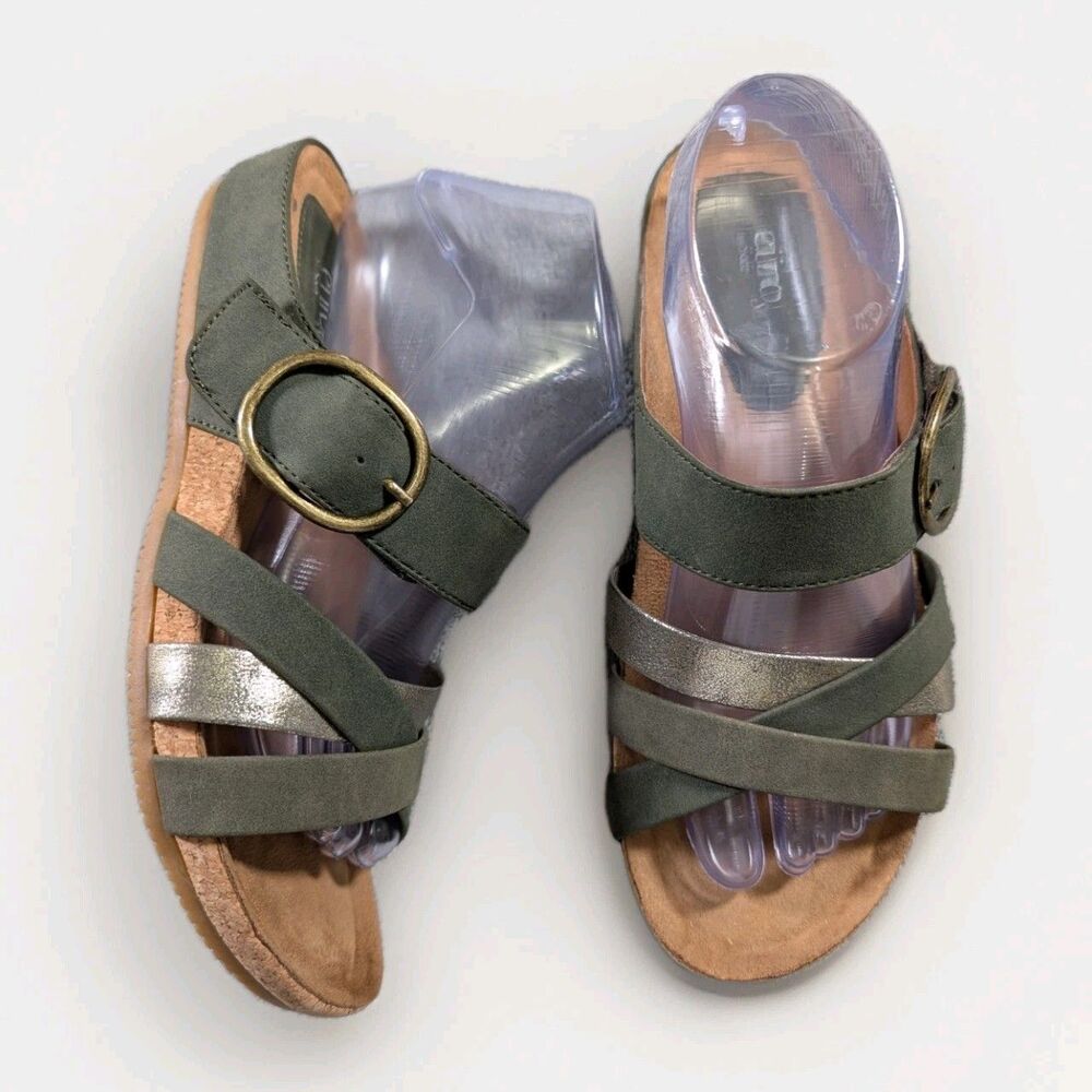 Eurosoft by Soft  Genalyn Sandals Womens 9 Green Gold Slip On Comfort Wedge
